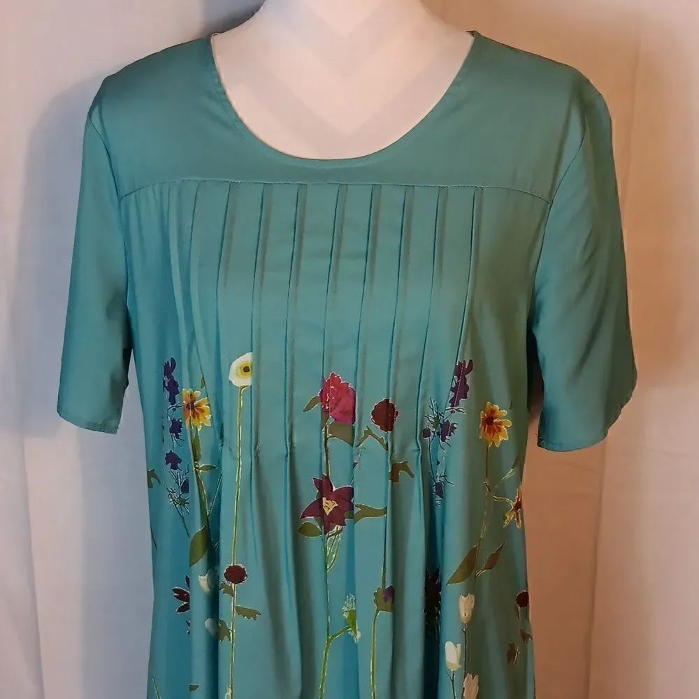 Turquoise Floral Midi Dress - Picture 2 of 7